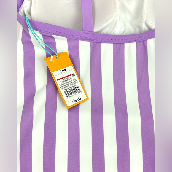 Kona Sol Woman’s Plus Size Purple Striped Fully Lined for Support One Pi… - Picture 5 of 9